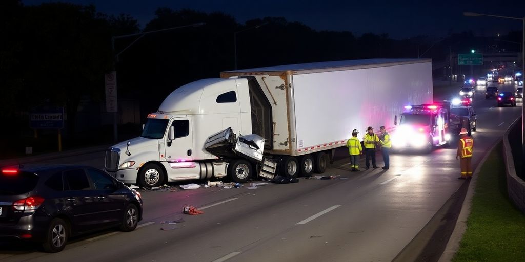 Houston 18-wheeler accident with emergency responders present.