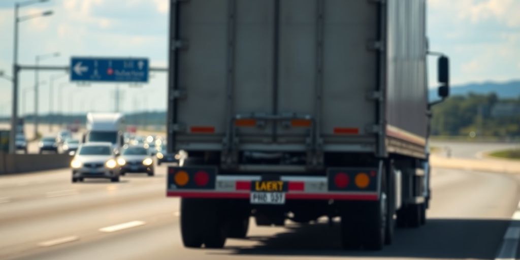 A large truck driving on a busy highway.